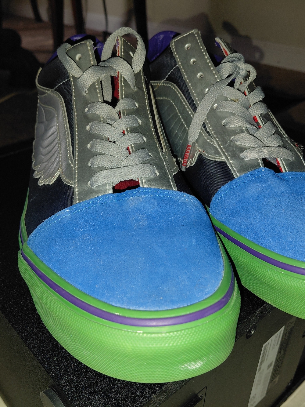 Vans Low-Top Sneakers in Blue, Green and Gray with Purple Trim
